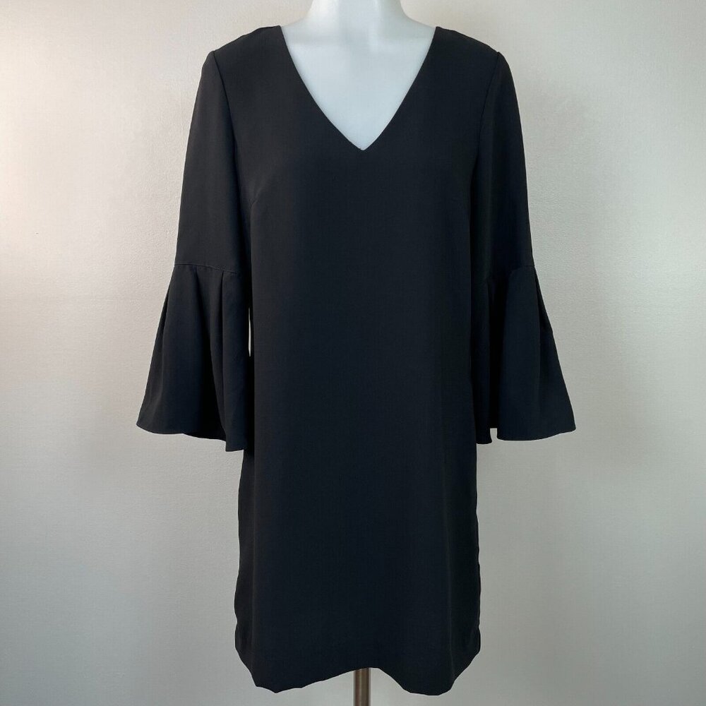H&M Shift Dress 6 Black‎ V-Neck Bell Sleeve Women's